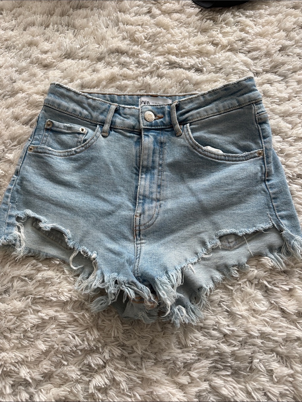 Zara Washed Blue Distressed Denim Cutoff Shorts